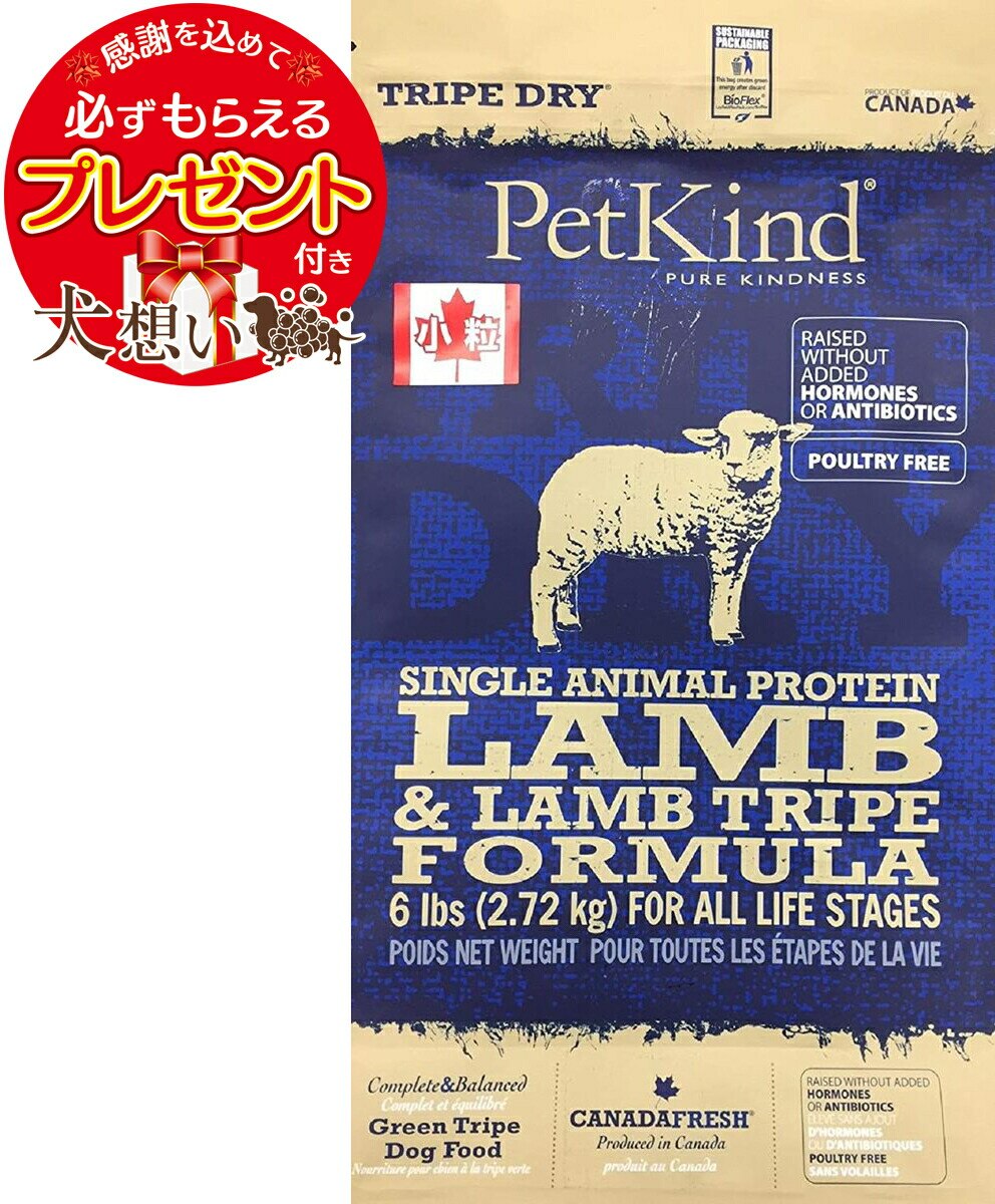 【プレゼント付】ペットカインド SAPグリーンラムトライプ 小粒 2.72kg