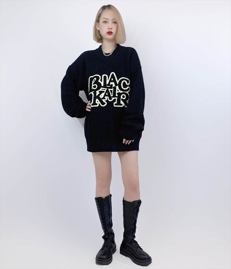 トップス セーター ニット 長袖 ラウンドネック レギュラー丈 オーバーサイズ ワイド 個性的 M L XL 2XL 黒 ピンク かわいい 大人可愛い カジュアル 大人 おしゃれ こなれ感 ボーイッシ