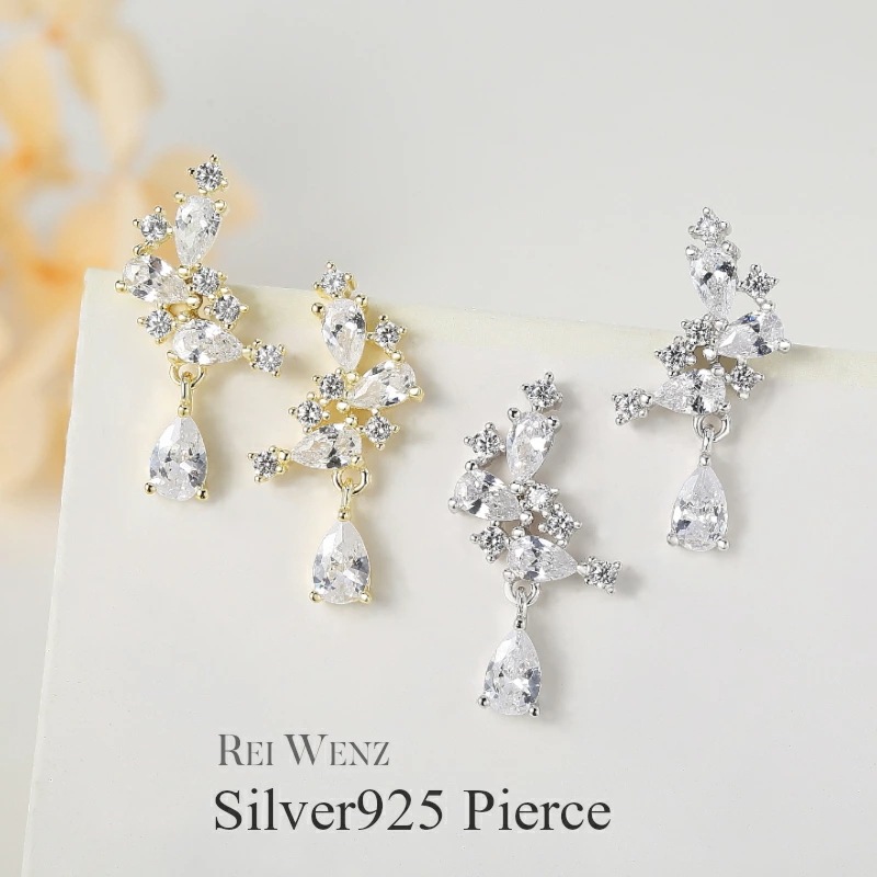 【高品質Silver925】ピアス アレルギーフリー ミニ つけっぱなし Silver925 極小 リーフ 花 ジルコニア おしゃれ 大人 ゴールド シルバー シンプル Silver925 レディ