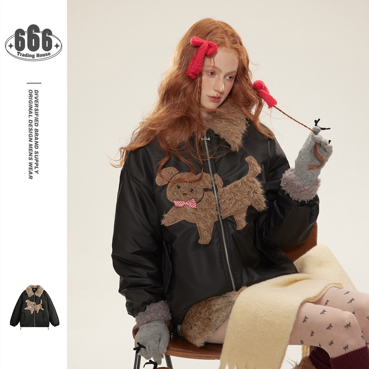 アメリカンレトロ青春キャンパス風冬のカーディガン女性用保温PUコットン