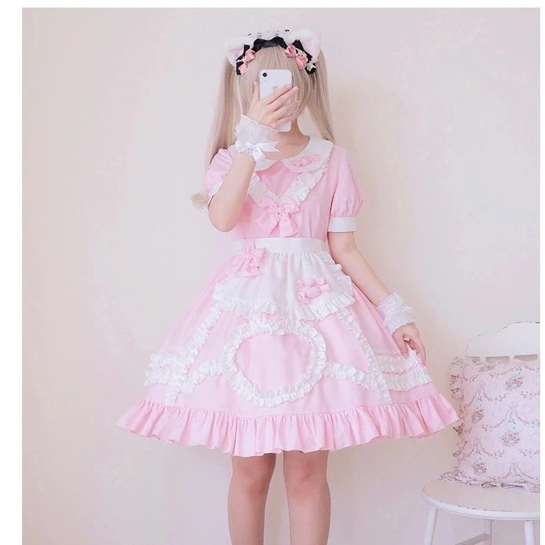 ワンピース バービー キャンディ ハウス ロリータ メイド コスプレ ワンピース ワンピース ロリー 優しい 女の子 コスプレ 衣装 韓国 ファッション Aラインワンピ お呼ばれドレス