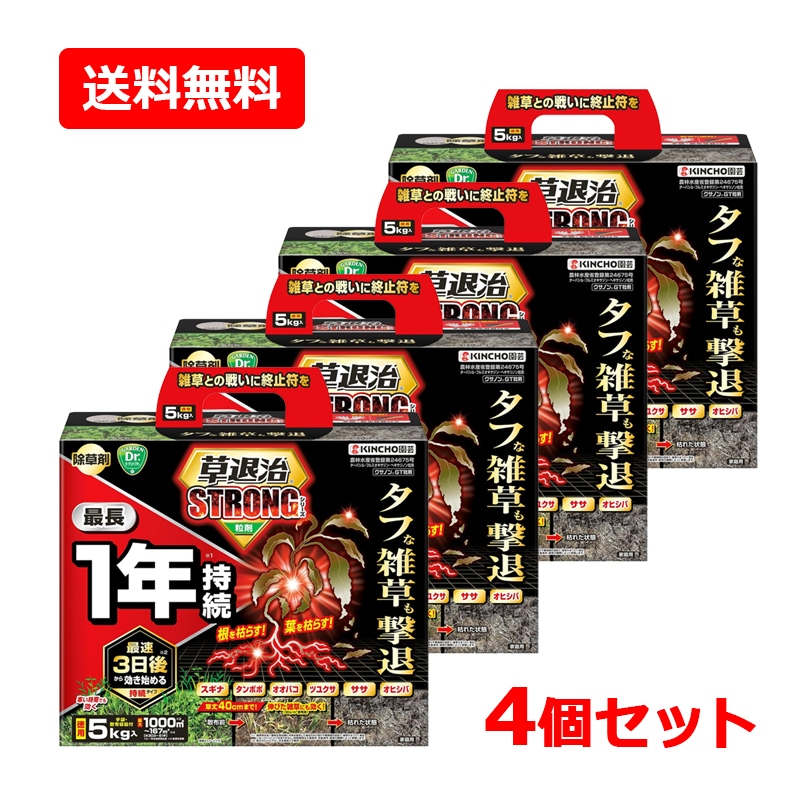 【4個セット】【KINCHO園芸】草退治ストロング 粒剤 5kg×4セット　雑草 除草剤 無臭タイプ ストロングシリーズ 粒タイプ クサノンGT粒剤