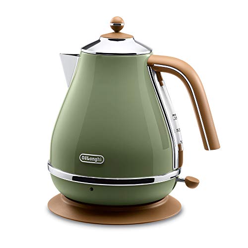 DeLonghi (デロンギ) 電気ケトル アイコナ・ヴィンテージ KBOV1200J-GR ステンレス 1.0L 見やすい水量計 異物混入防止フィルタ 空だき防止機能 簡単お手入れ [オリーブグリ