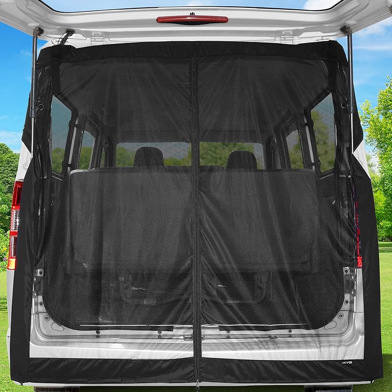 KYG 車 カーテン マグネット固定 リアゲート用防虫ネット 防虫ネット 車中泊用品 防虫グッズ 虫除け 網戸 両面スライドファスナー 取付簡単 カー用品 アウトドア 車中泊 キャンプ 140x130