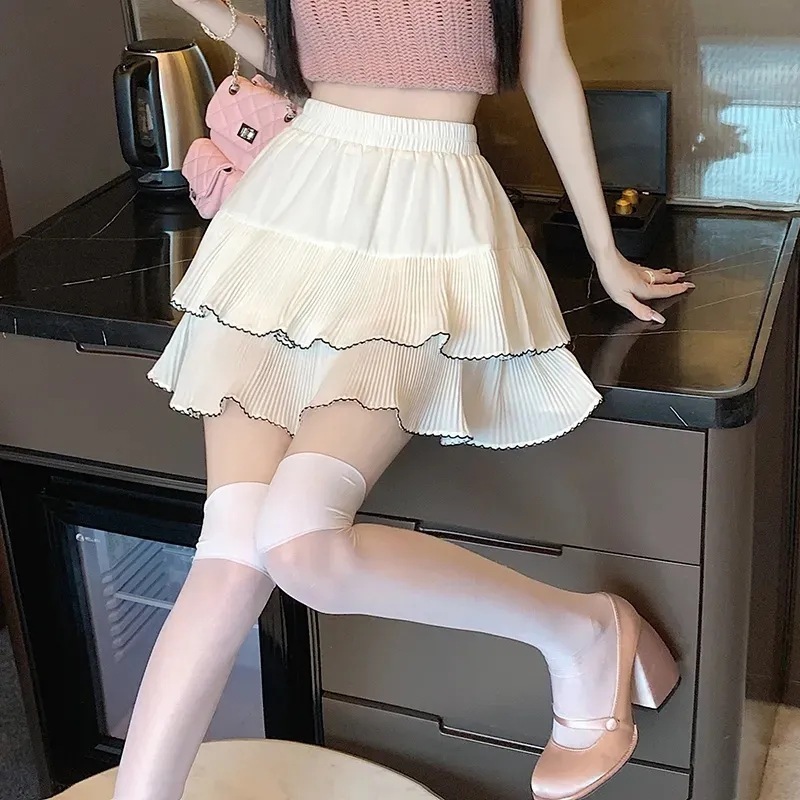 【1つ買うと10つ無料】夏の女子服フリルの層状のスプライシング スタイルの半身スカートケーキスカート