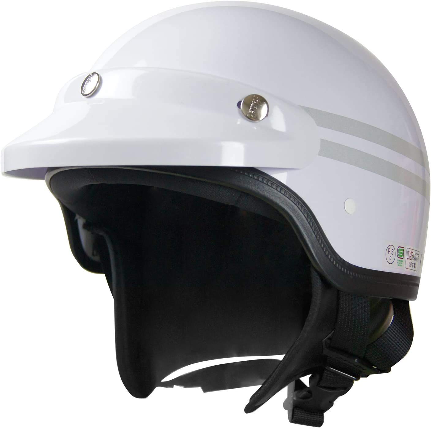 SANADA(サナダ) ヘルメット MACH(マッハ) AJ-80 シルバー反射2本付 イヤーフラップ着脱可 125cc以下バイク用 ホワイト フリー(57-60cm)
