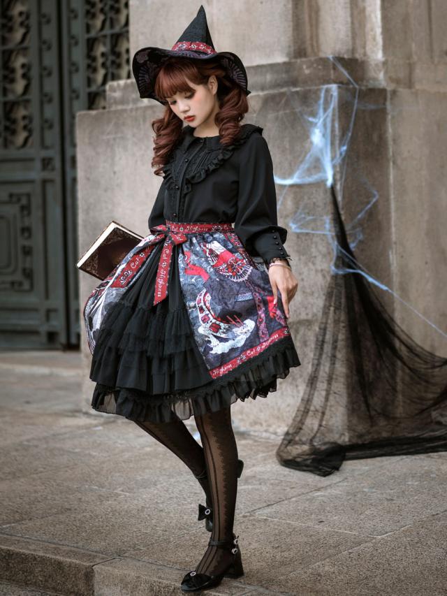 【短納期】黒ロリータブラウス長袖ポリエステルスウィートトップロリータシャツ