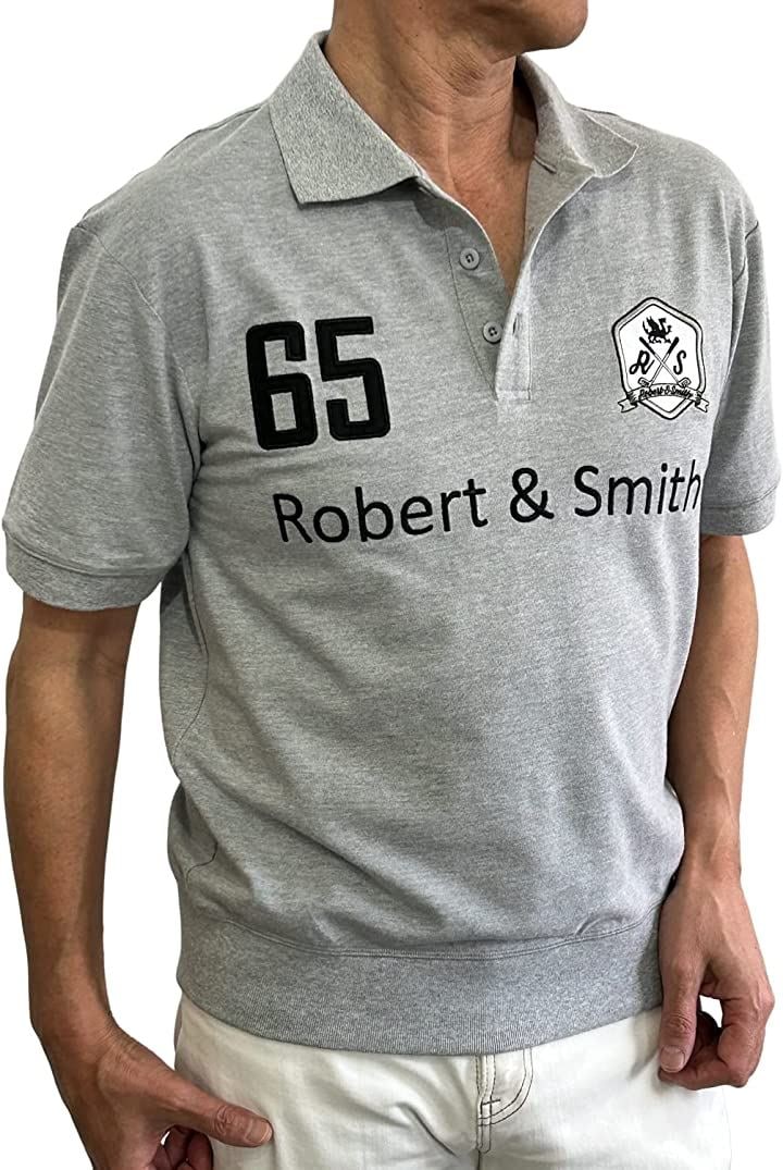 ポロシャツ メンズ 半袖 裾 リブ加工 ゴルフウェア 100% コットン 刺繍 仕上げ( グレー, XL)