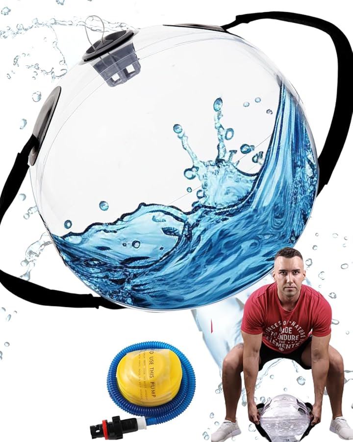初心者向け ウォーターバッグ トレーニング 球体 フットポンプ付き筋トレ 体幹トレーニング メディシンボール ケトルベル コアトレーニング( 透明)