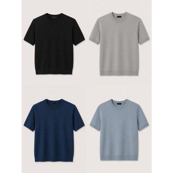 メンズ半袖夏薄型メッシュポイントラウンドネックUネックニットトップTシャツ4色択1_JK