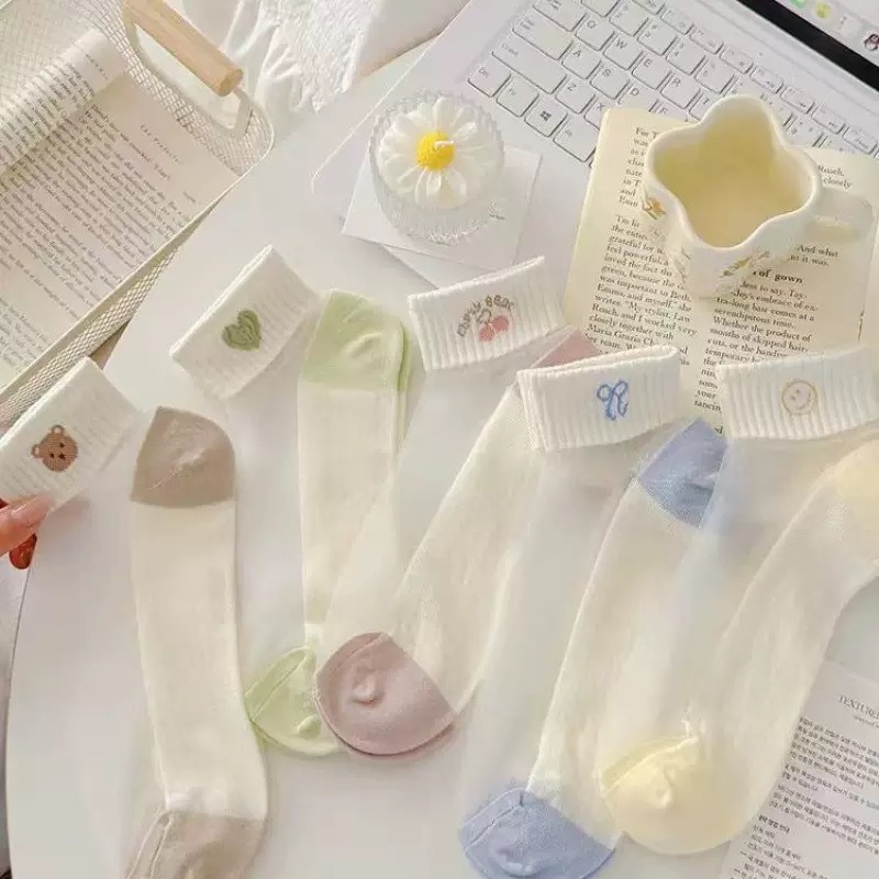 【1点ご購入 で10点プレゼントいたします】女性用靴下薄手通気性クリスタルストッキング子供用靴下透明ガラス糸かわいいキャラクターストッキング