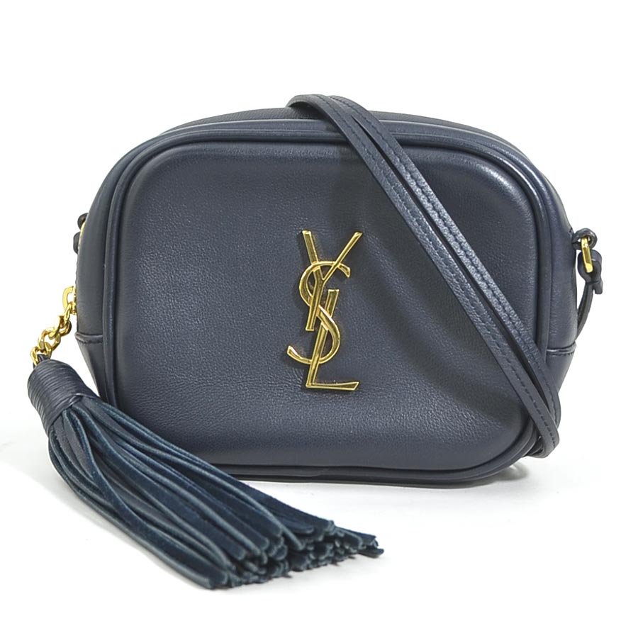 サンローラン SAINT LAURENT ショルダーバッグ レザー ネイビー ゴールド レディース 425317 90131g