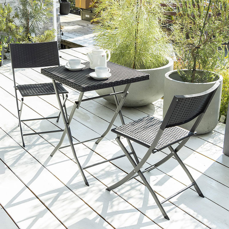 ガーデンテーブル 3点セット ラタン調 ガーデン テーブル チェア セット 3点 折りたたみ ガーデンファニチャー バルコニー アウトドア 屋外