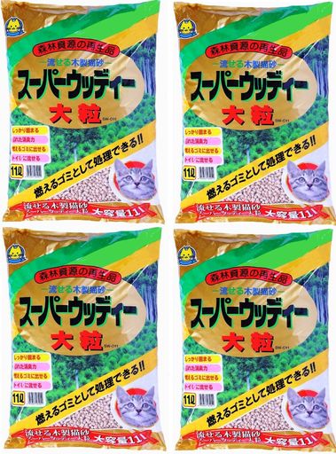 常陸化工 FineCat トイレに流せる木製猫砂 大粒 スーパーウッディ 11L 4袋入 [ケース品]