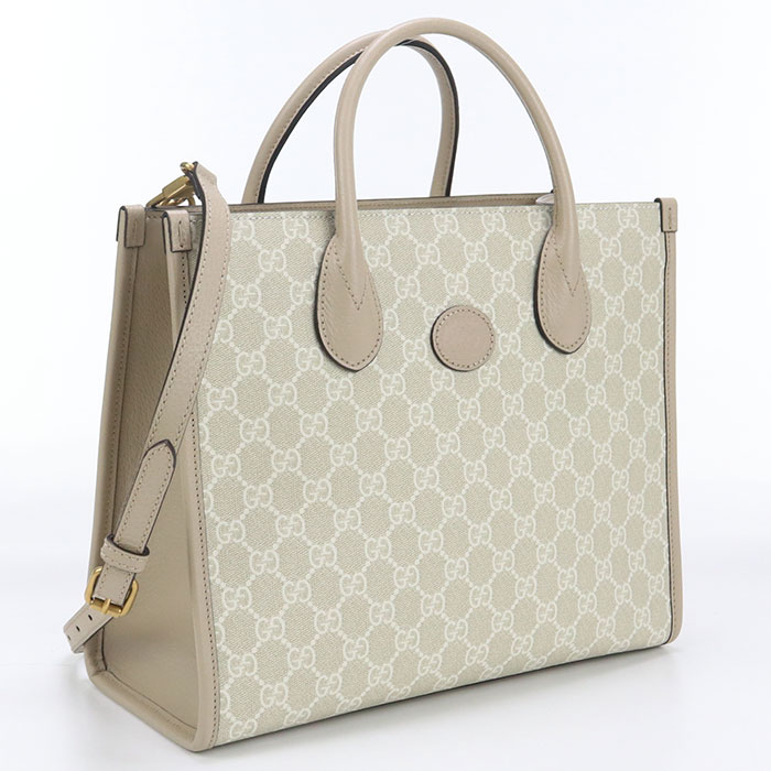 2WAY インターロッキングG 659983 トートバッグ GGスプリーム/レザー ベージュ【中古】 レディース
