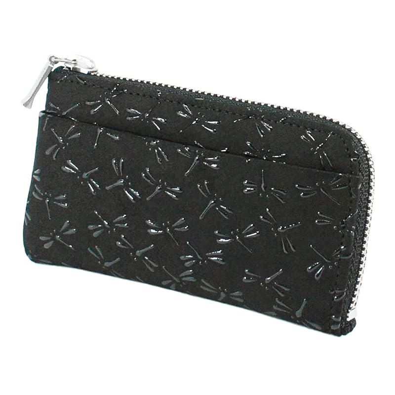 印傳屋 印伝 小銭入れ F小銭入05 鹿革 黒地×黒漆 とんぼ柄 1005-01-008