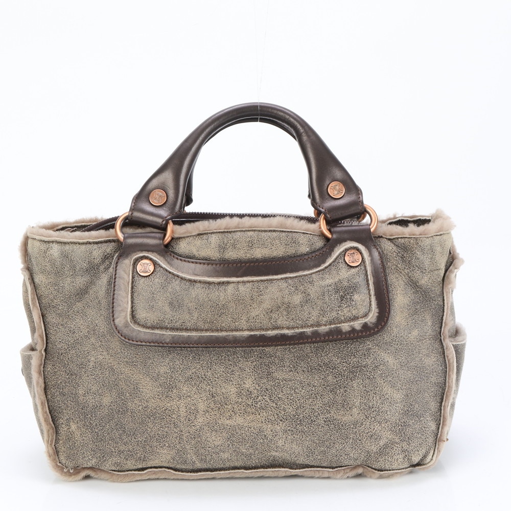 美品 ブギー バッグ ムートン ファー レザー ハンドバッグ トート ショルダー レディース ESE BI5-10 中古
