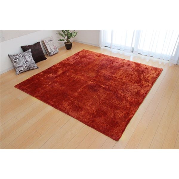 シャギー調 ラグマット/絨毯 (正方形 オレンジ 約185×185cm) 洗える 防滑 軽量 ホットカーペット可 無地ラグ (リビング) 6,502円