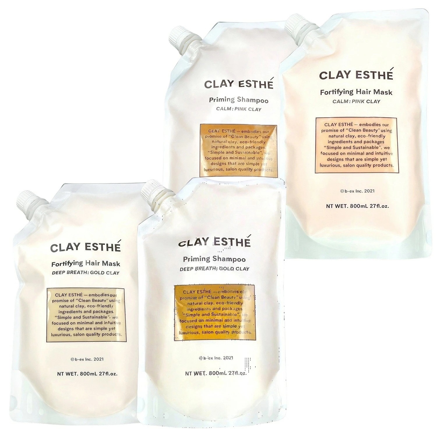 各1個セット 2種類から選べる ビーエックス クレイエステ プライミングシャンプー 800ml ＋ フォーティファイング ヘアマスク 800g セット ピンククレイ ゴールドクレイ