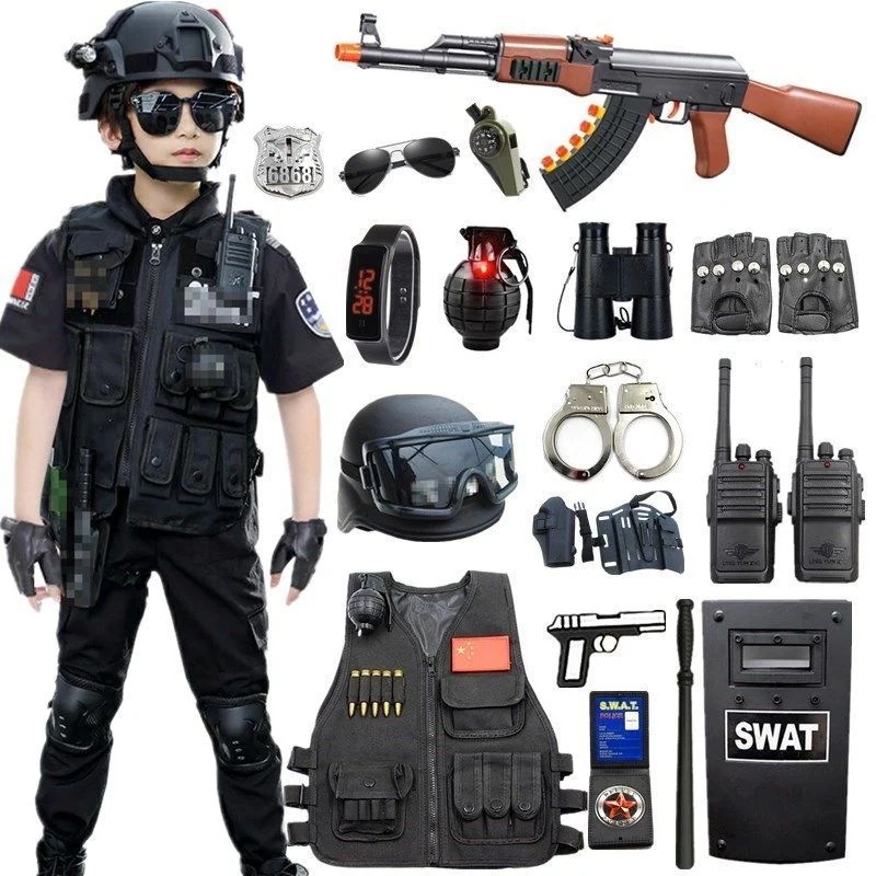 パーティーイベント用品コスプレ変装仮装男の子一式セット 誕生日プレゼント ハロウィン 半袖警察官 アウトドア拡張服 子供用おもちゃセット