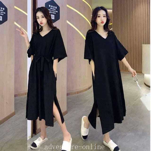 【2025新作入荷】個性的 スリットワンピース レディース Vネック マキシ ラクチンコーデ ストリート ボートネック 無地 ロング 半袖 カジュアルスタイル