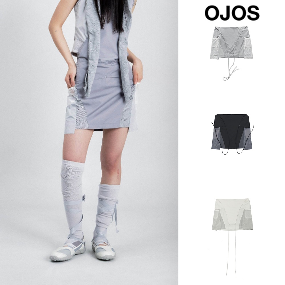 [OJOS] Thigh Mesh Overall Skirt