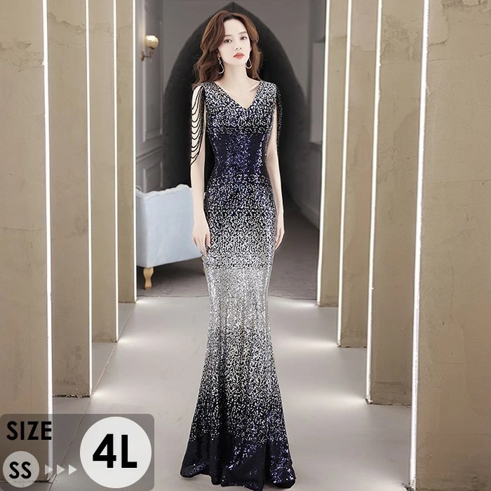 パーテイードレス ロング丈ドレス キラキラ セクシー レディース 着痩せ 発表会 演奏会 二次会 大きいサイズ エレガント 20代 30代 40代 大人 可愛い 結婚式 披露宴 フォーマルドレス ブル
