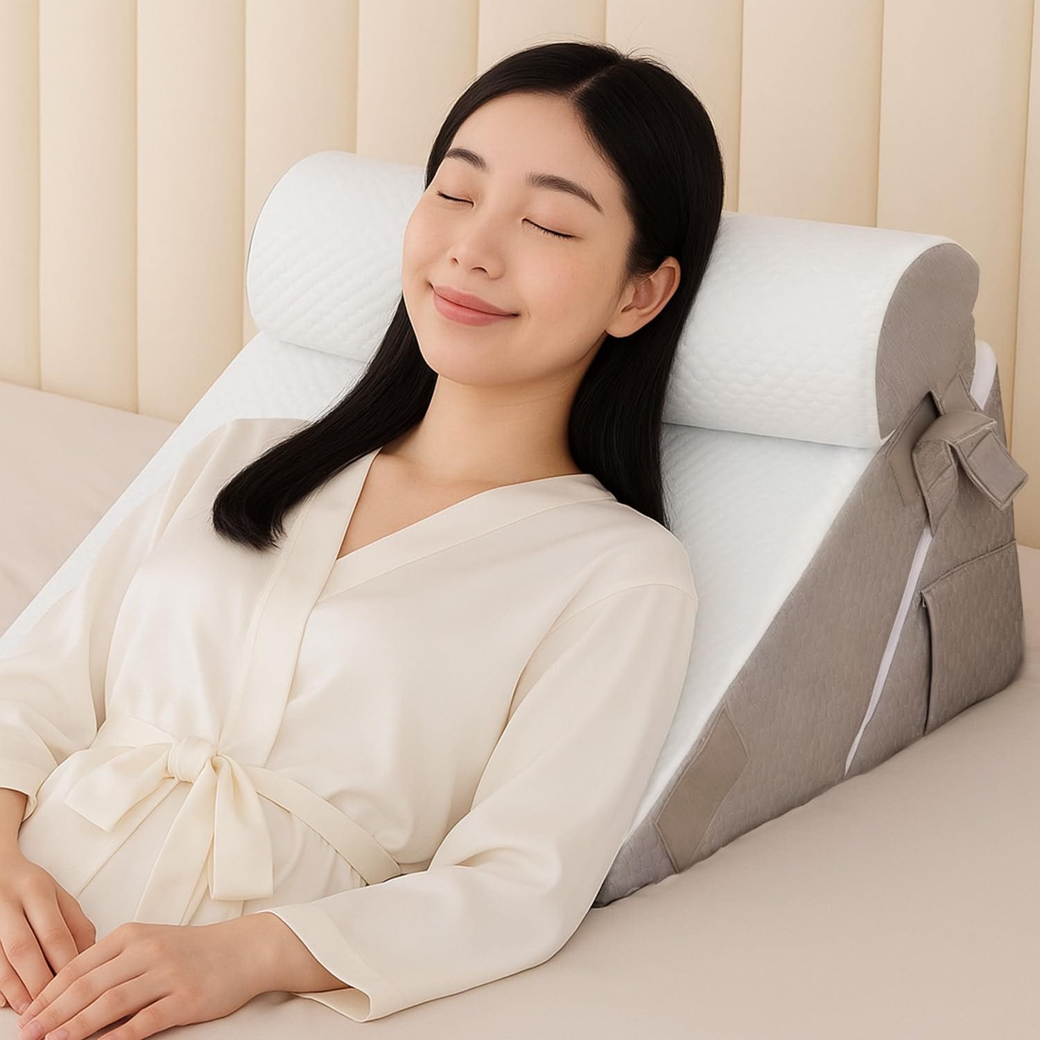 腰枕 三角クッション 背もたれクッション 大きい ベッド 三角枕 ごろ寝クッション 傾斜枕 安眠 まくら 頭・首・肩を支える 洗える枕カバー通気 母親/父親/彼氏/旦那さん 誕生日/クリスマス/結婚記