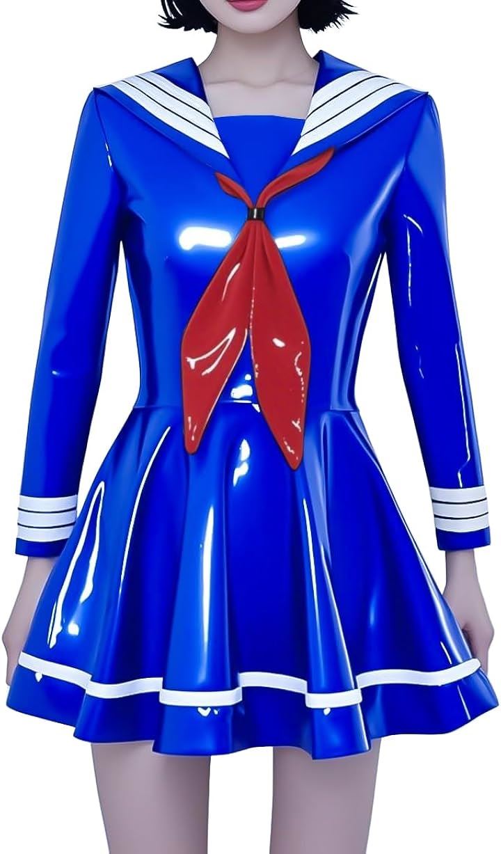 エナメルセーラーワンピース 制服 光沢 セクシー コスプレ コスチューム レディース (ブルー, XL) 9,204円