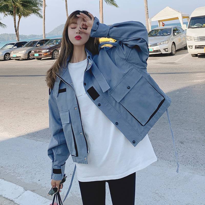 レディース ジャケット 人気 マニッシュ アウター ショート丈 オーバーサイズ 大きめ ルーズ ゆったり カジュアル ジッパー フロント ボタン ポケットき 襟付 スタンドカラー 普段使い アウトドア