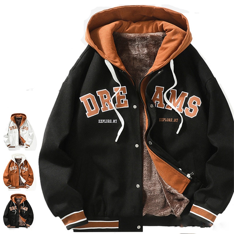 スタジャン メンズ スタジアムジャケット 裏起毛 フード付き 黒 白 厚手 ブルゾン アウター ビッグシルエット カジュアル ストリート アメカジ