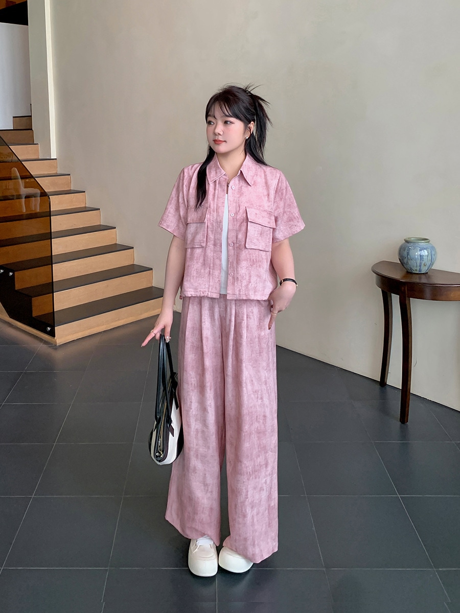 【ぽちゃまに】 夏 大きいサイズ 上下セット 体型カバー ブラウス＋ワイドパンツ レディース セットアップ メガ割