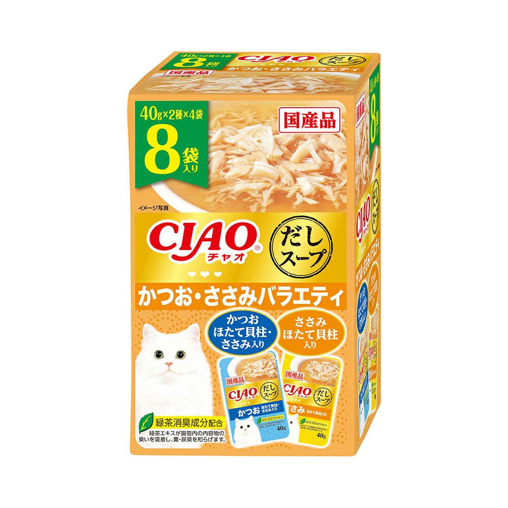いなば　ＣＩＡＯ　だしスープ　８袋入り　かつお・ささみバラエティ　４０ｇX８袋X１２　ＣＲＣ35―04―25―00―00