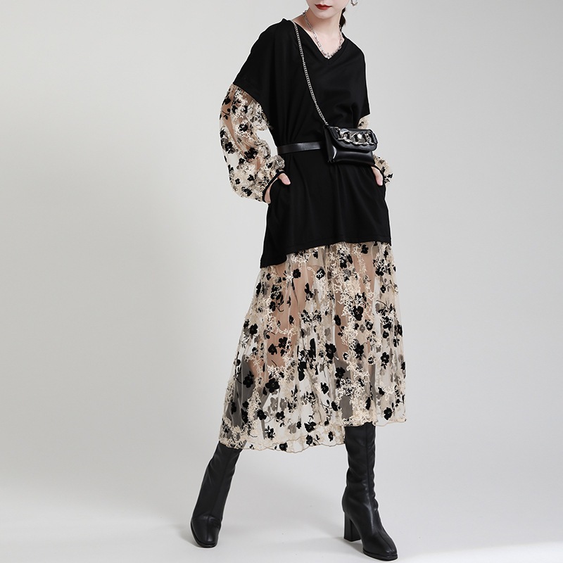ワンピース レディース ワンピース キレイめ 膝丈ワンピース 秋 シフォンワンピ 花柄 ロング丈ワンピ オシャレ Vネックワンピース 通勤 着痩せ