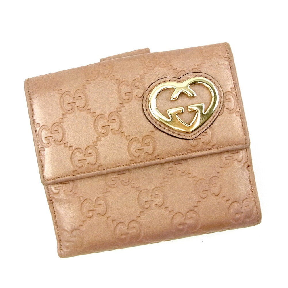 Wホック財布 二つ折り 財布 グッチシマ メタリックピンク 中古