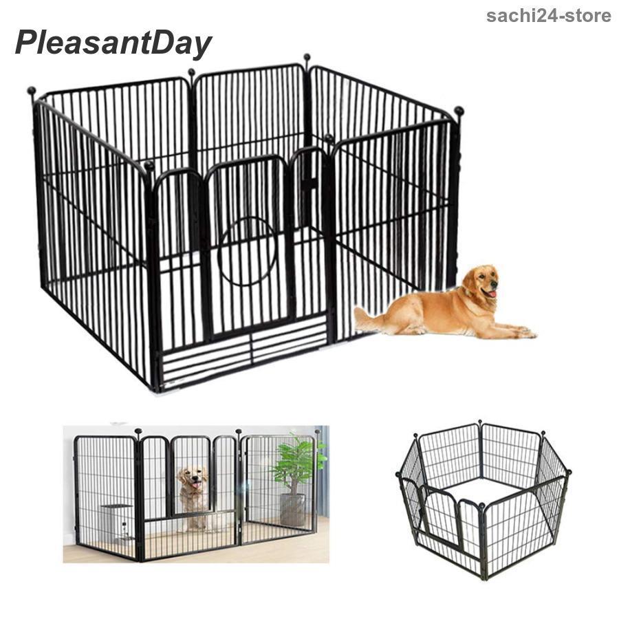 即納ありペットサークル スチール製 ペットフェンス 犬ゲージ ドア付き DIY 脱走防止柵 侵入防止 大型犬用 ゲート 中型犬 6枚 屋内 屋外 留守番 取付け簡単 80*90cm レイ