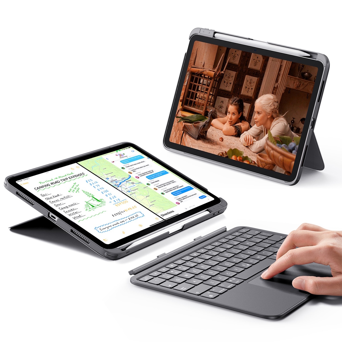 ESR ES28336 iPad Air(11インチ M3＆M2/第5＆4世代)用 FLEX 着脱式キーボードケース（ダークグレー） ES28336