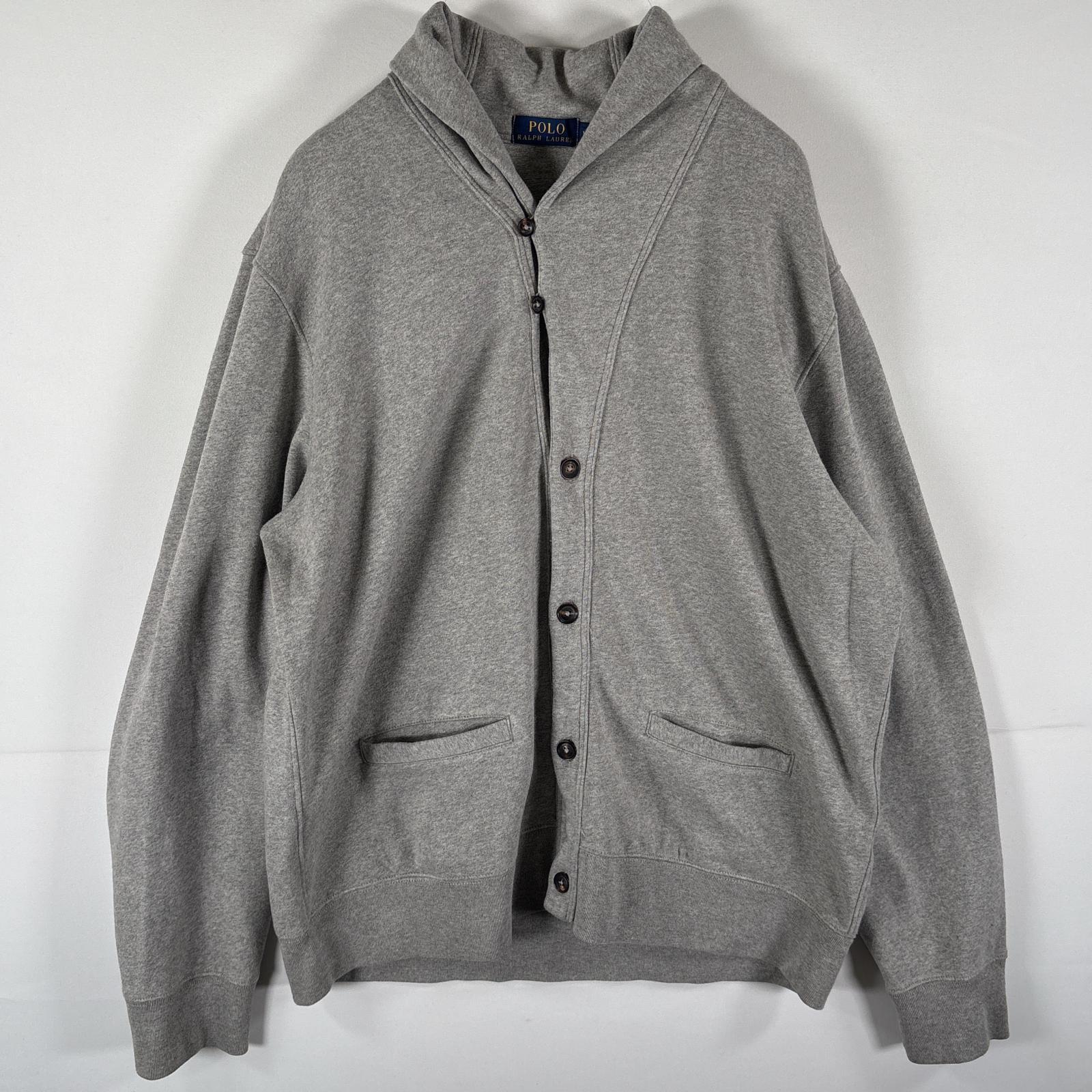 古着 スウェットカーディガン ショールカラー 大きいサイズ ボタン ポケット XL グレー系 メンズ