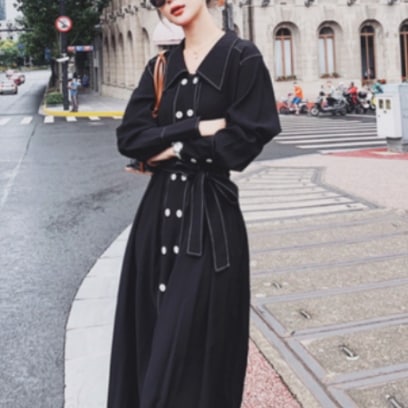 シャツロングワンピース ワンピース シャツ ロング丈 長袖 襟付き フレア Aライン リボン