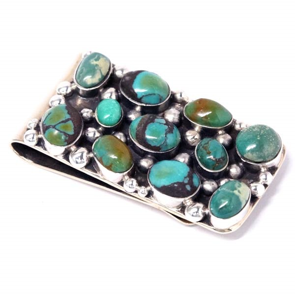 インディアンジュエリー マネークリップ 天然石 グリーンターコイズ シルバー925 ハンドメイド
