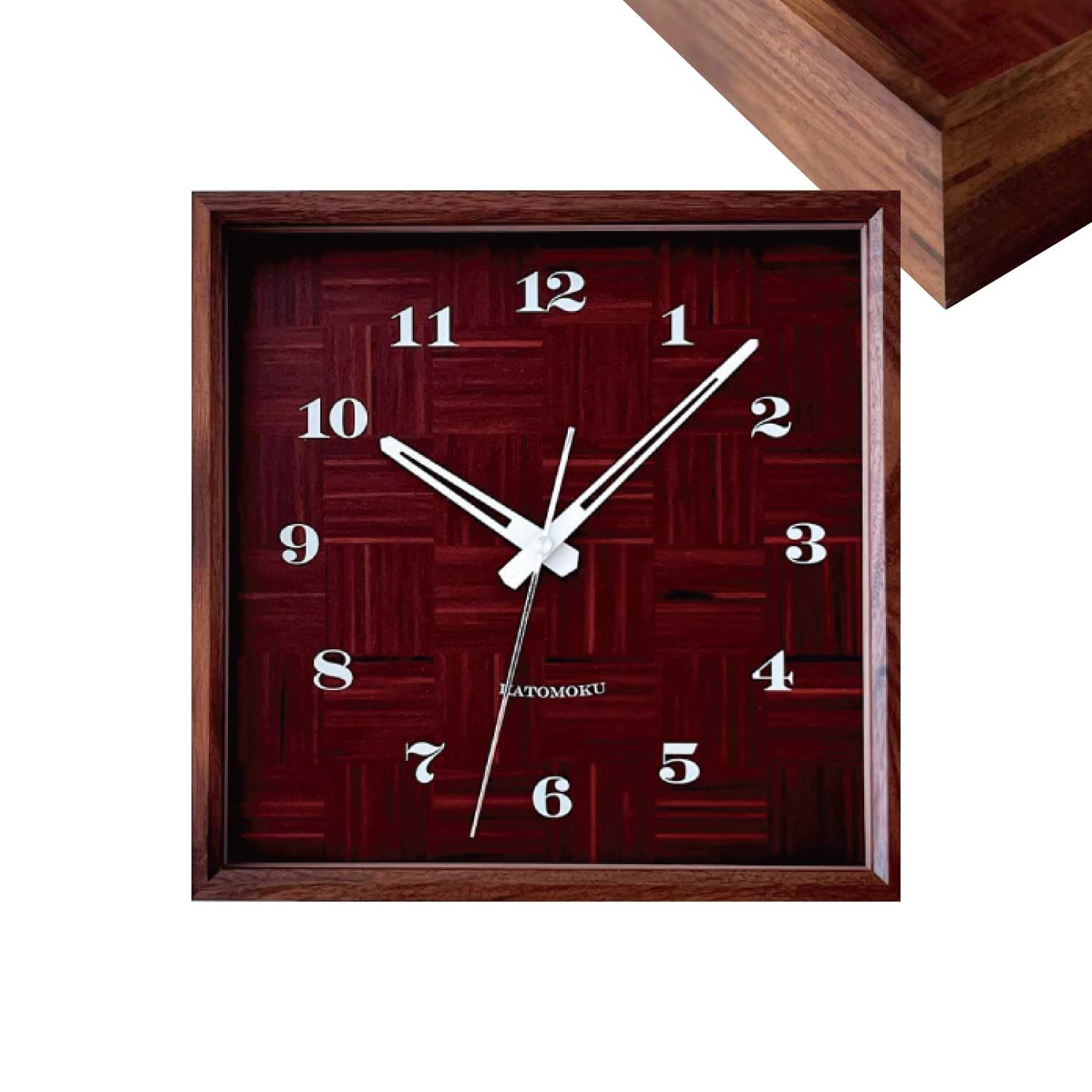 KATOMOKU muku square clock km-144WARC 木 ウォールナット 掛け時計 連続秒針 (電波時計)