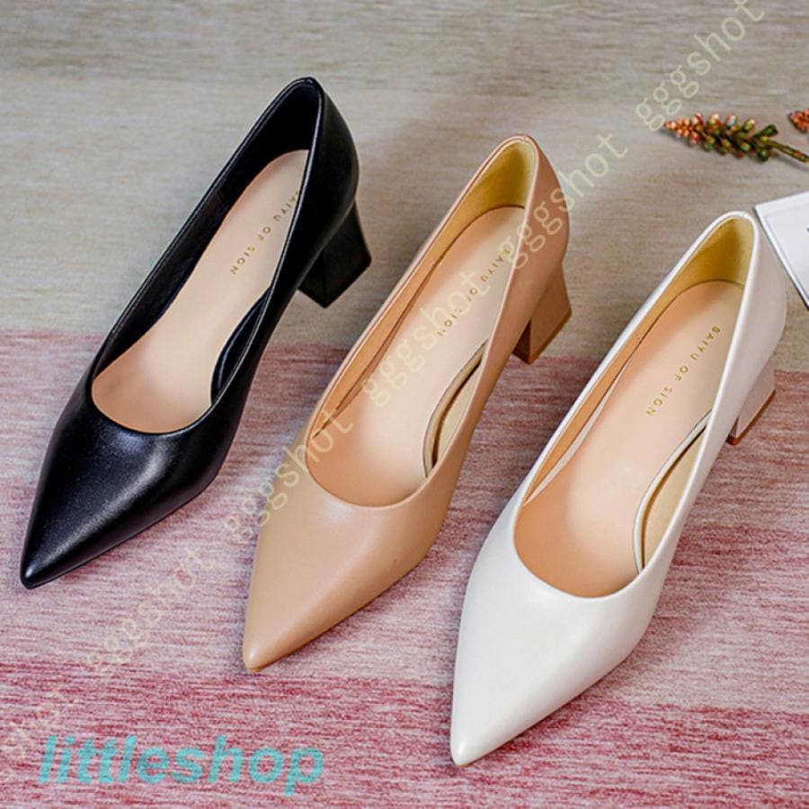 スタイルアップ！ヒールパンプス 結婚式 パンプス 入学式 フォーマル 太ヒール ポインテッドトゥ 黒 スムース調 ミドルヒール リクルート バイカラー チャンキーヒール レディース orange