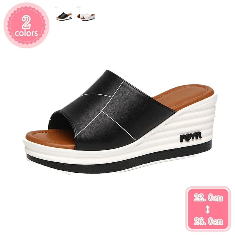 777円OFFクーポン スリッパ サンダル レディーズ 厚底 黒 白 大きいサイズ シンプル 夏 7.5cm ウェッジソール つっかけ オシャレ カジュアル 無地 ミュール オープントゥ かかとなし