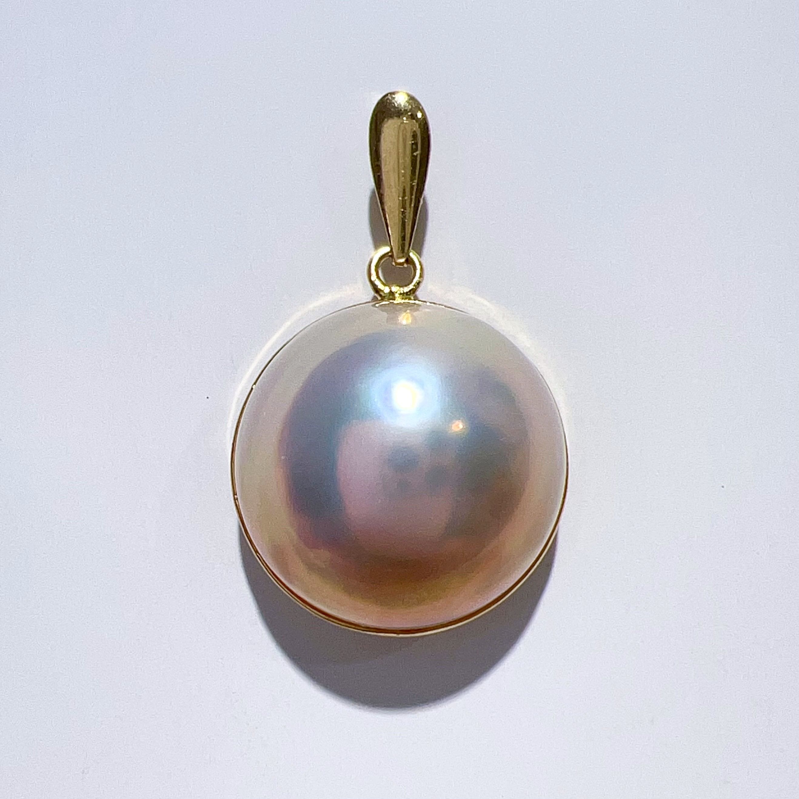 K18 天然 マベパール ネックレス ペンダントトップ 本真珠 MP14mm 2.5g ホワイト ゴールド レディース アクセサリー 美品 aua31201080104