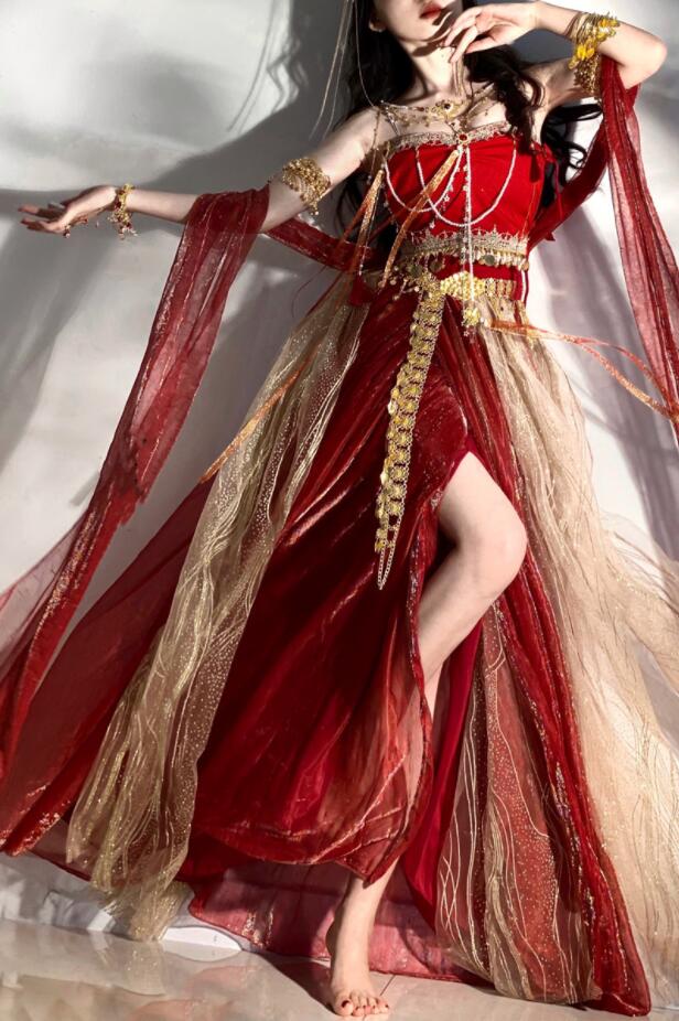 飛天 コスプレ衣装 アラビアン衣装 中華 唐時代 宮廷舞踊 踊り子 エキゾチック 古典ダンス 衣装 ジャスミン ハロウィン 天女 姫様 プリンセス コスチューム 仮装 変装 オリジナル チャイナ風 舞