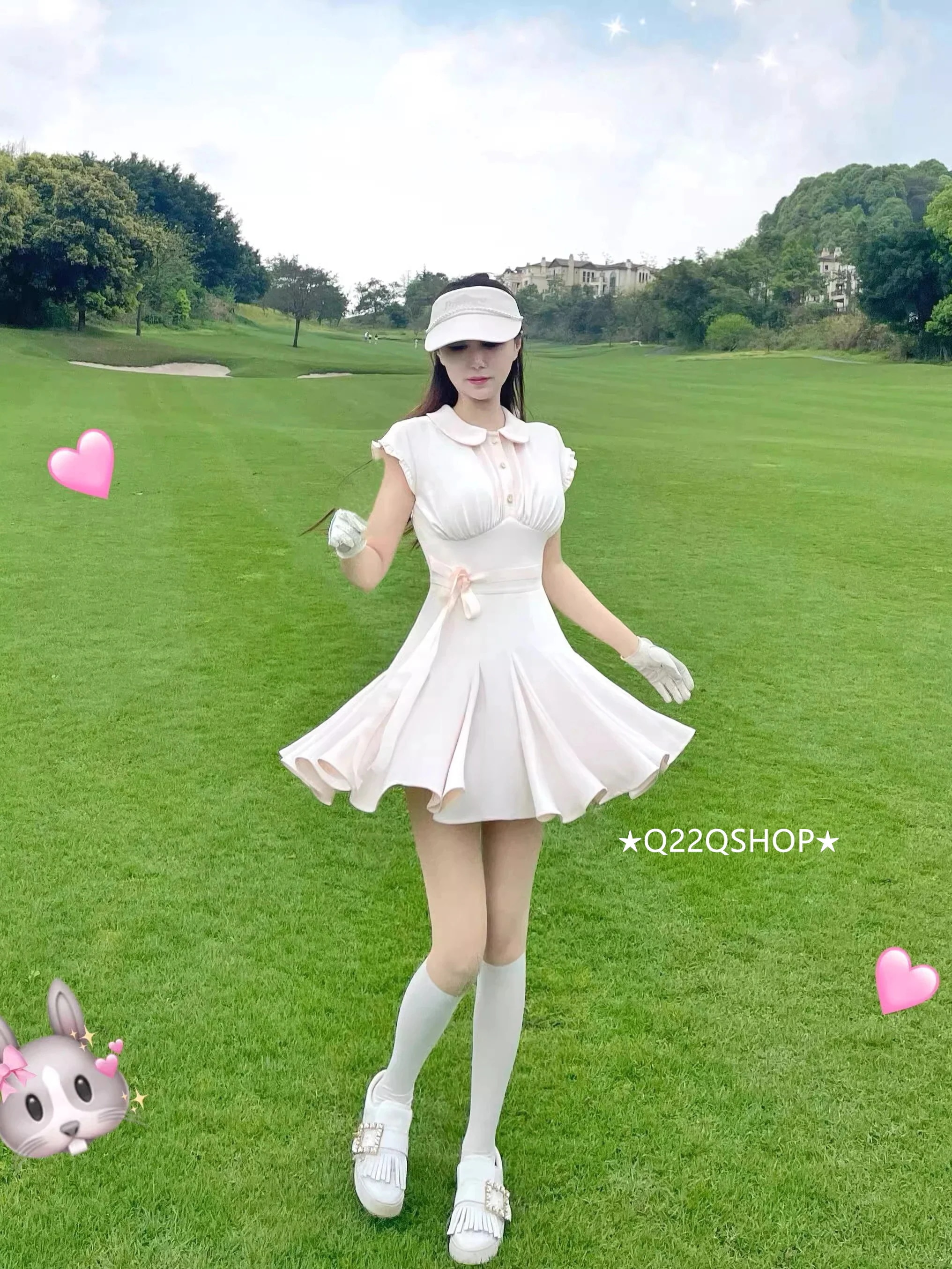 テニスウェア スポーツウェア ゴルフスカート レディース 韓国風 痩せる かわいい ピンク 速乾 半袖 ワンピース 上下セット 25 ゴルフウェア