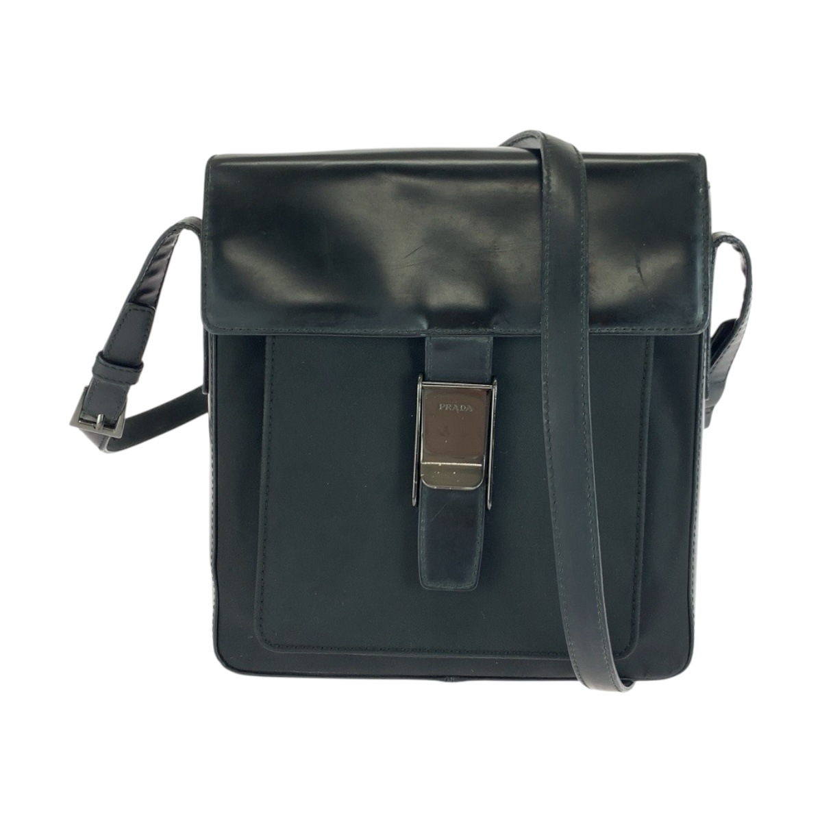 美品 ブラック 黒 シルバー金具 ナイロン/レザー ショルダーバッグ ポシェット レディース 505055