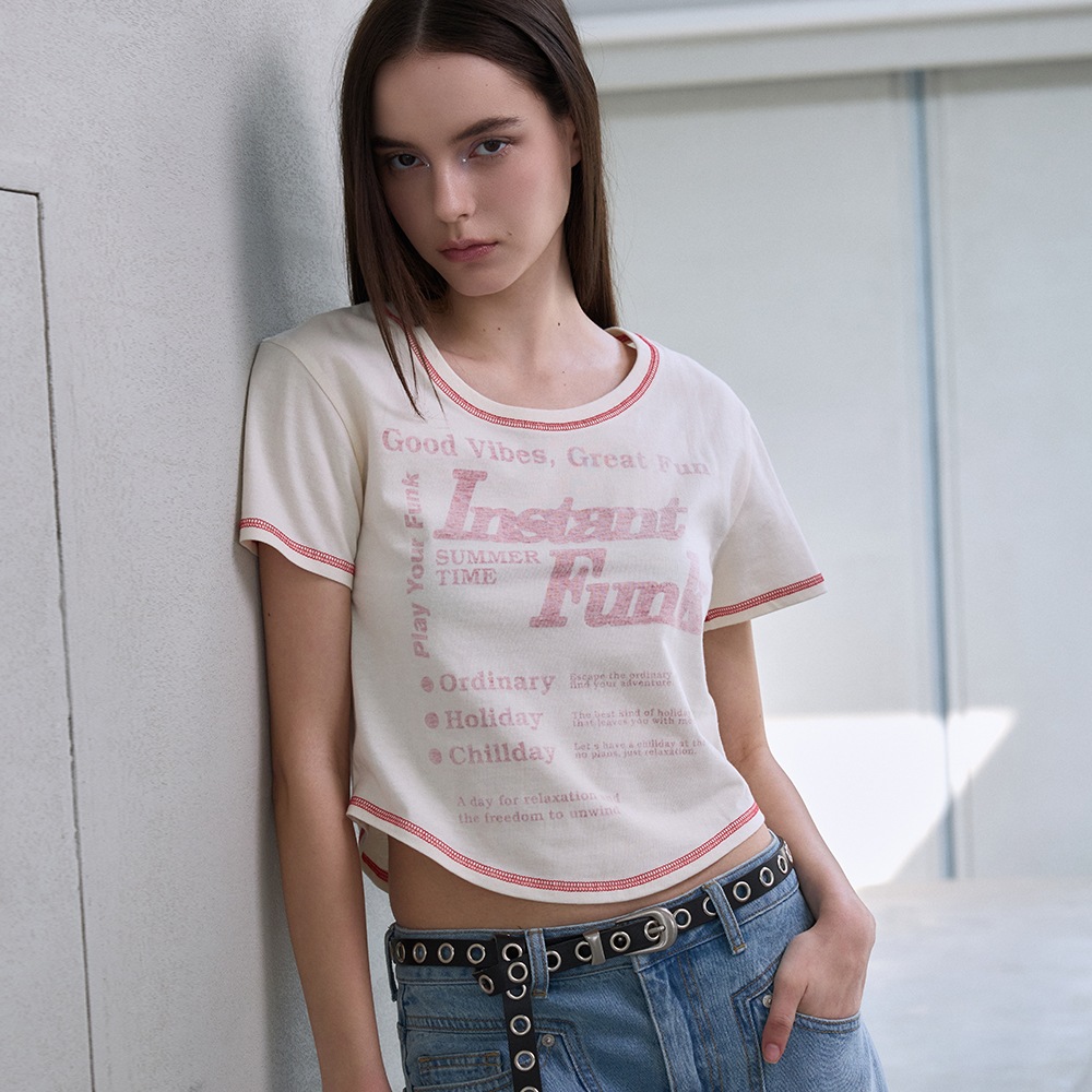 STITCH CROPPED T-SHIRT - IVORY