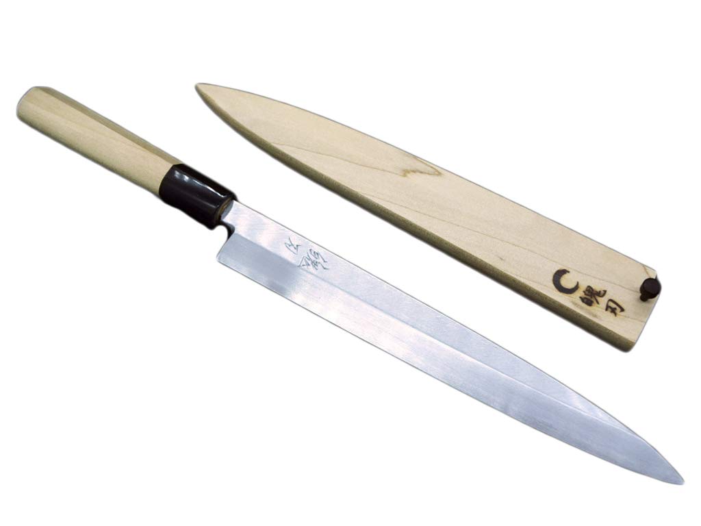 柳刃包丁8寸 240mm 24cm 刺身包丁 水牛角柄 鞘ピン付 日本製