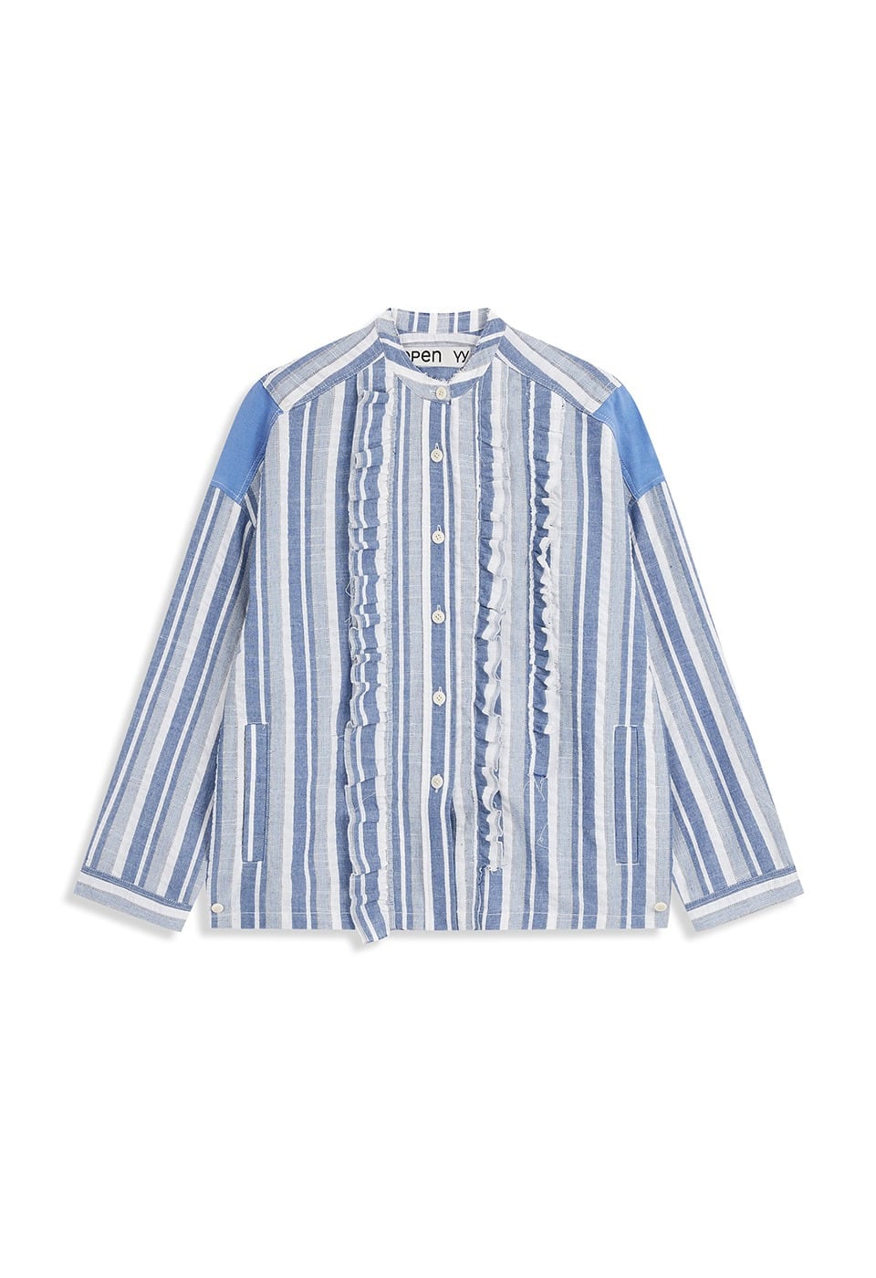 【OPEN Yy】 STRIPE RUFFLE SHIRT : BLUE